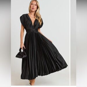 Showpo Black Pleated Midi Dress